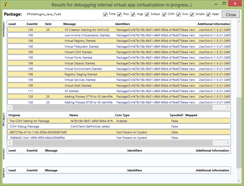 Example of runtime display